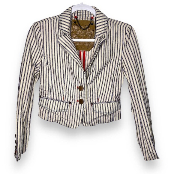 G.E.T Equipment General Technique Cropped Striped White Blazer XS - Picture 1 of 4
